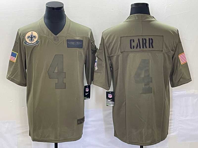 Mens New Orleans Saints #4 Derek Carr NEW Olive 2019 Salute To Service Stitched NFL Nike Limited Jersey->new orleans saints->NFL Jersey